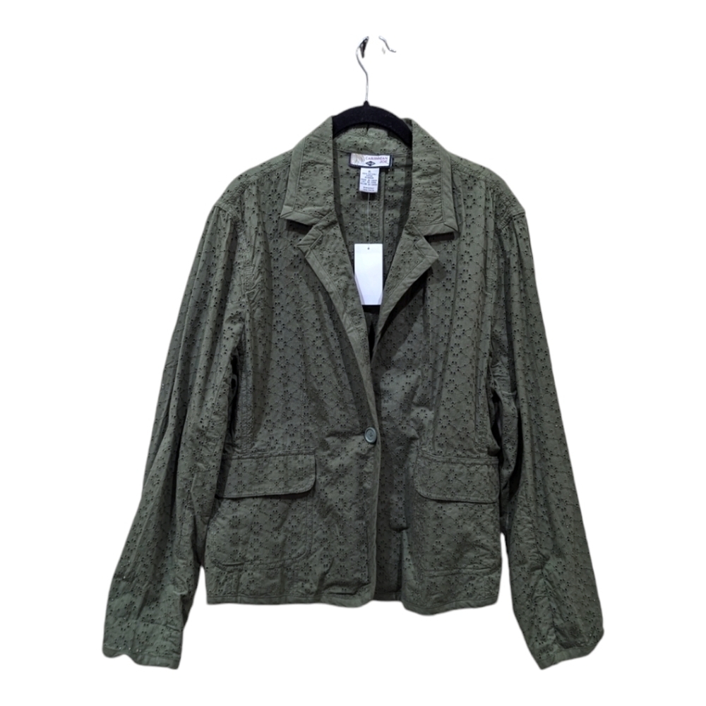 Caribbean Joe "Heat of the Night" Lattice Eyelet Olive Green Jacket (XL)